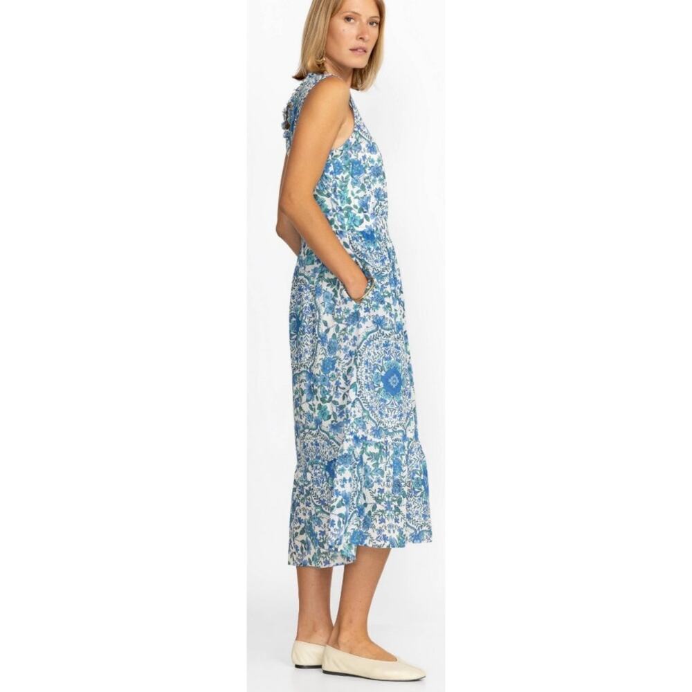 Johnny Was Willow Blue Floral Tank Midi Dress Size S Tiered Ruffle Pockets - Picture 7 of 8